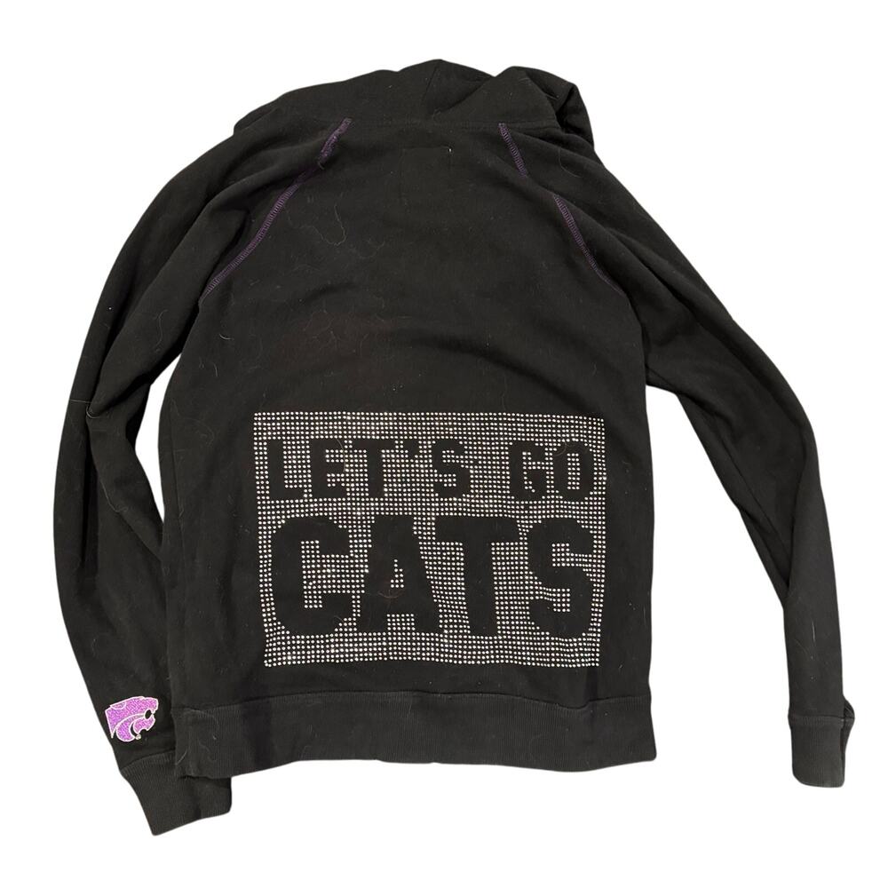 E5 Womens K-State Kansas State Wildcats KSU Let's Go Cats Black Hoodie Sz Large